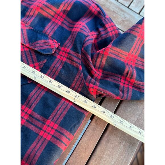Vintage 90s Oakton 2XL Red Black Flannel Jacket Plaid Fleece Insulated Shacket - Picture 5 of 7